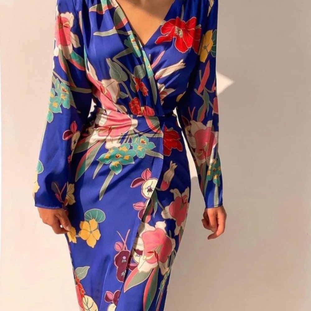 Zara Vibrant Floral Long Sleeve Dress - Blue and Multicolor